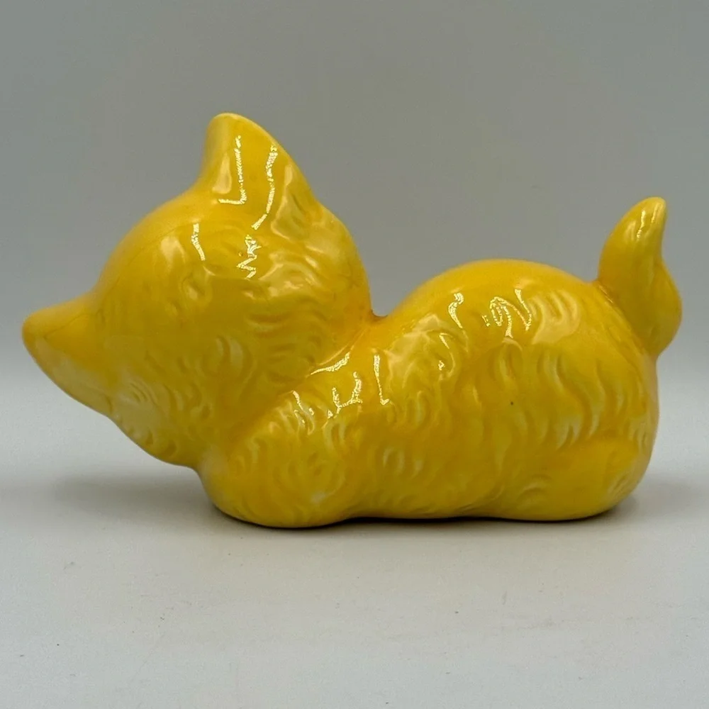 Vintage Yellow Ceramic Kitten Figurine
